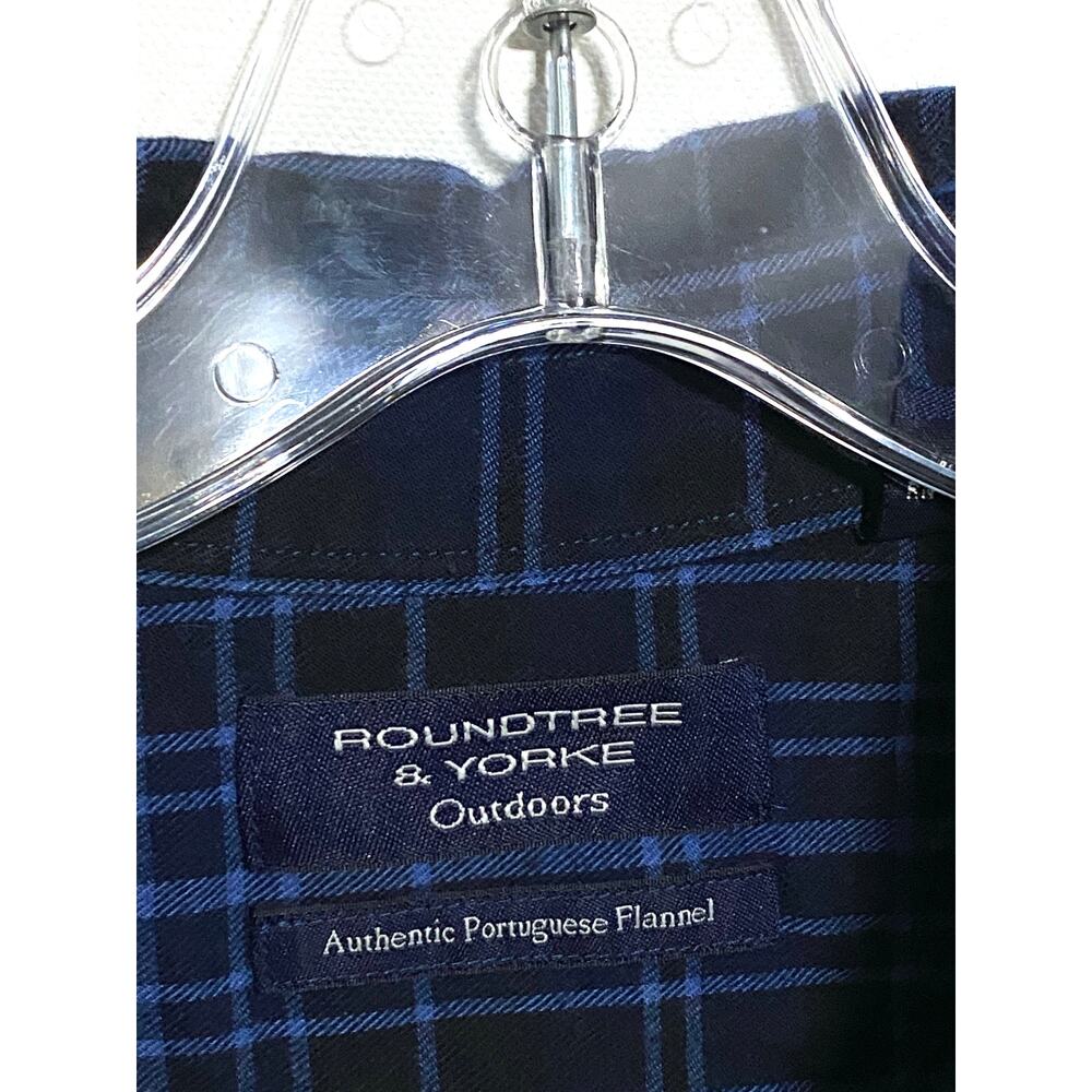 Roundtree & Yorke Outdoors Flannel Blue Plaid Button LS Shirt Mens L Classic Y2K - Picture 6 of 8